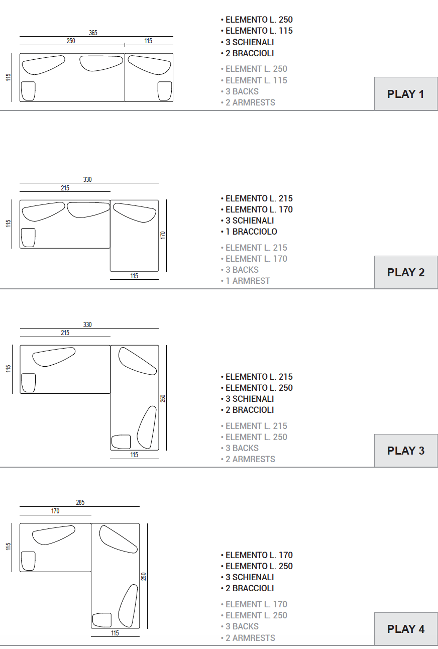 Play compoundable modern sectional sofa by Dall'Agnese