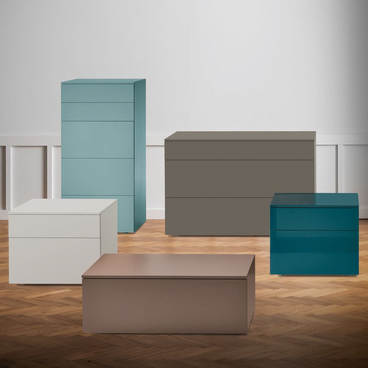 Slim 2 drawer high bedside cabinet by Dall'Agnese