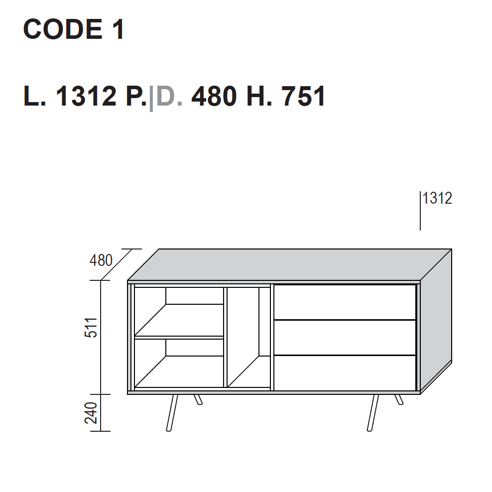 Code 1 Small Sideboard with Open Element – Dall'Agnese | Modern Storage