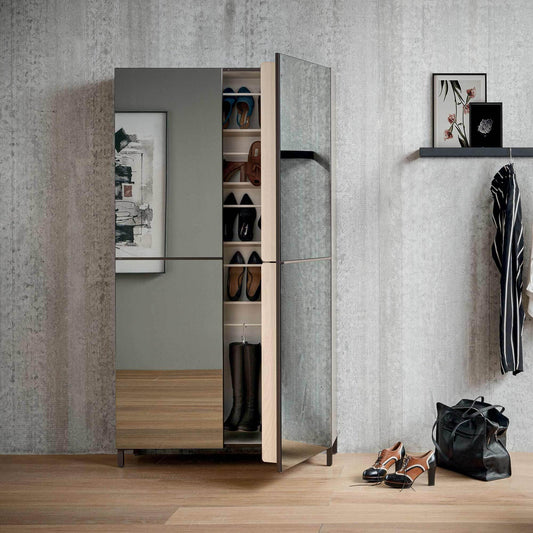 Linear 2 Mirrored Door Shoe Storage Unit by Birex