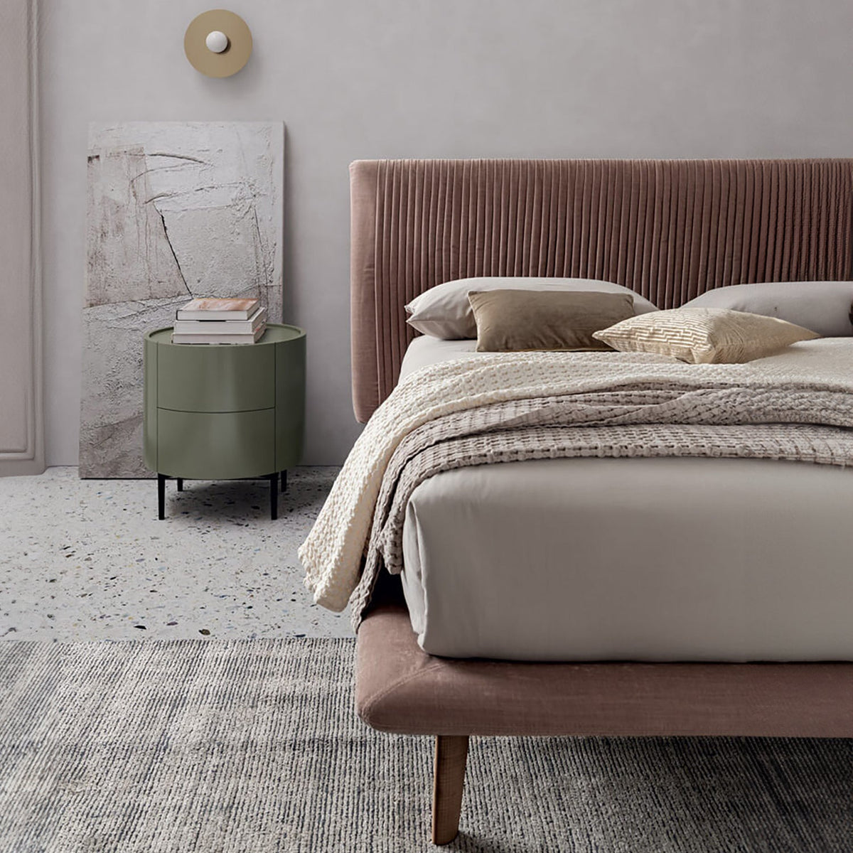 Plisse Pleated Headboard Bed