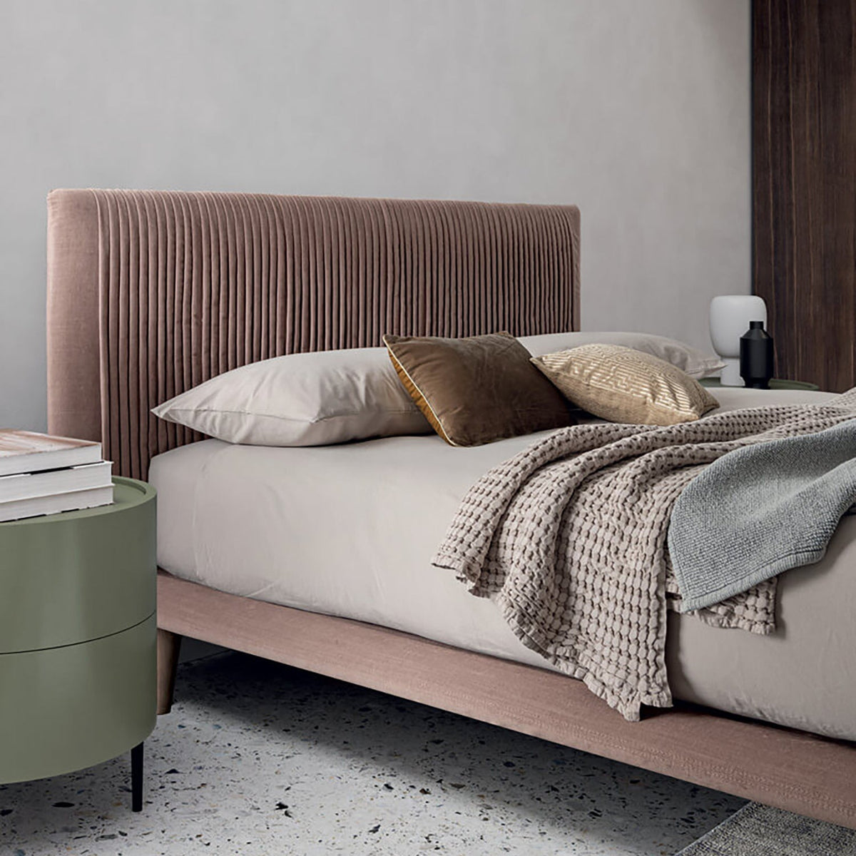 Plisse Pleated Headboard Bed