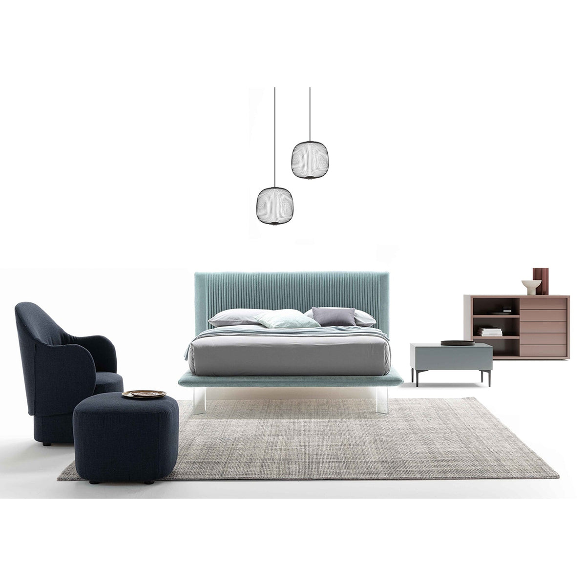 Plisse Pleated Headboard Bed
