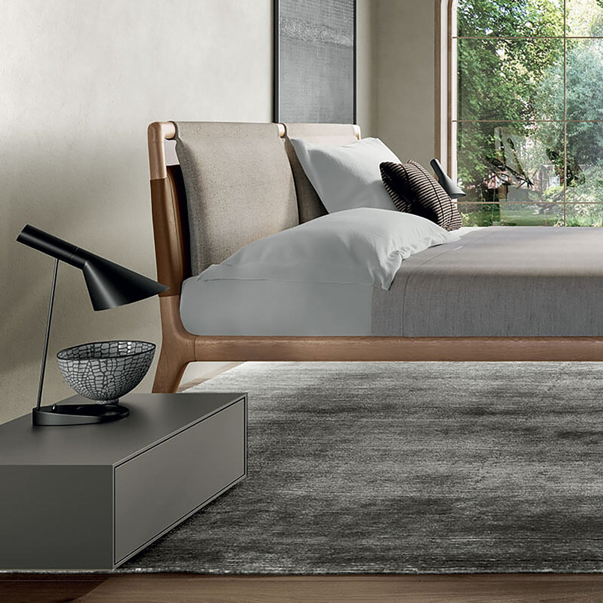 Tepu Headboard Bed with Hanging Pillows