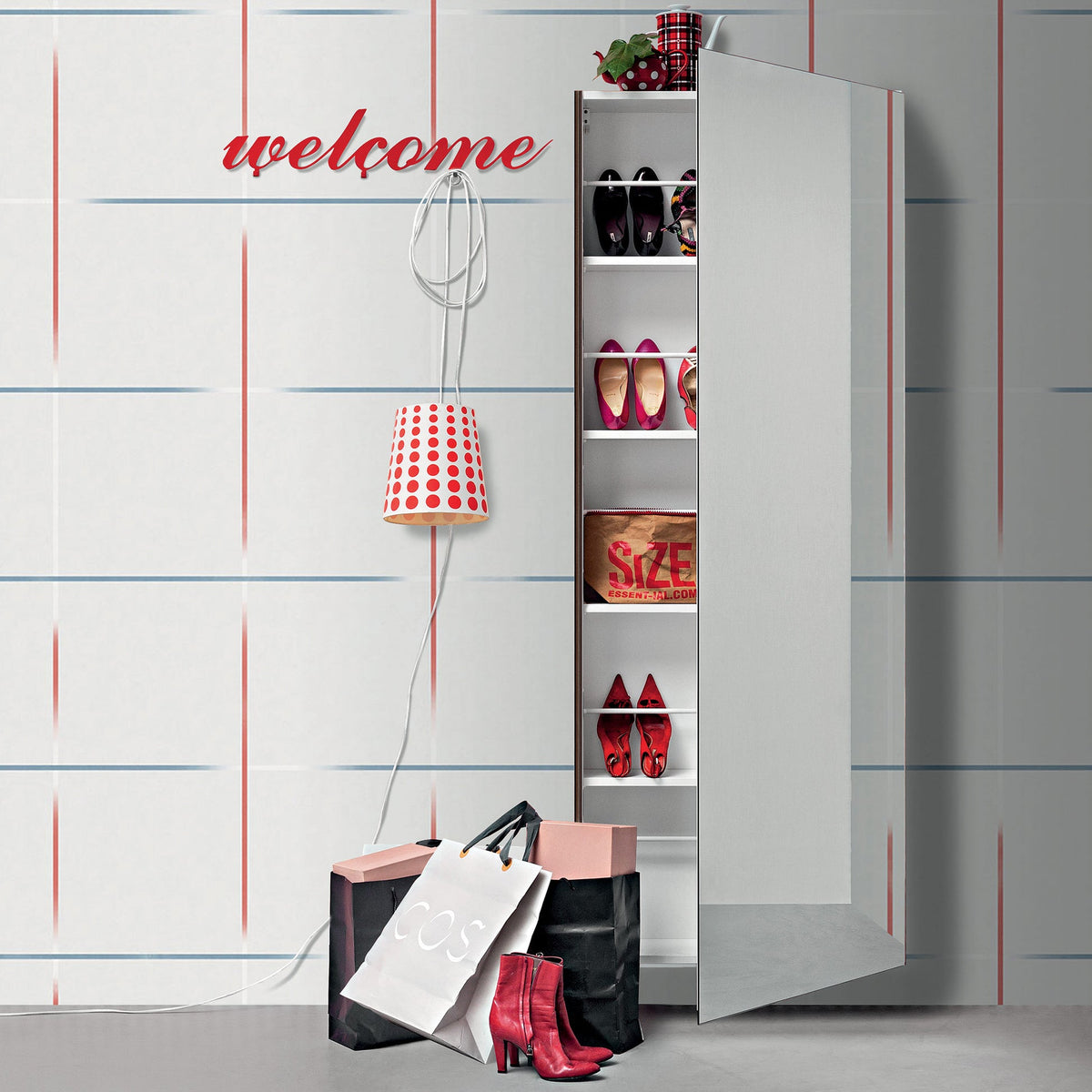 Welcome Mirror Door Shoe Storage & Coat Rack by Birex